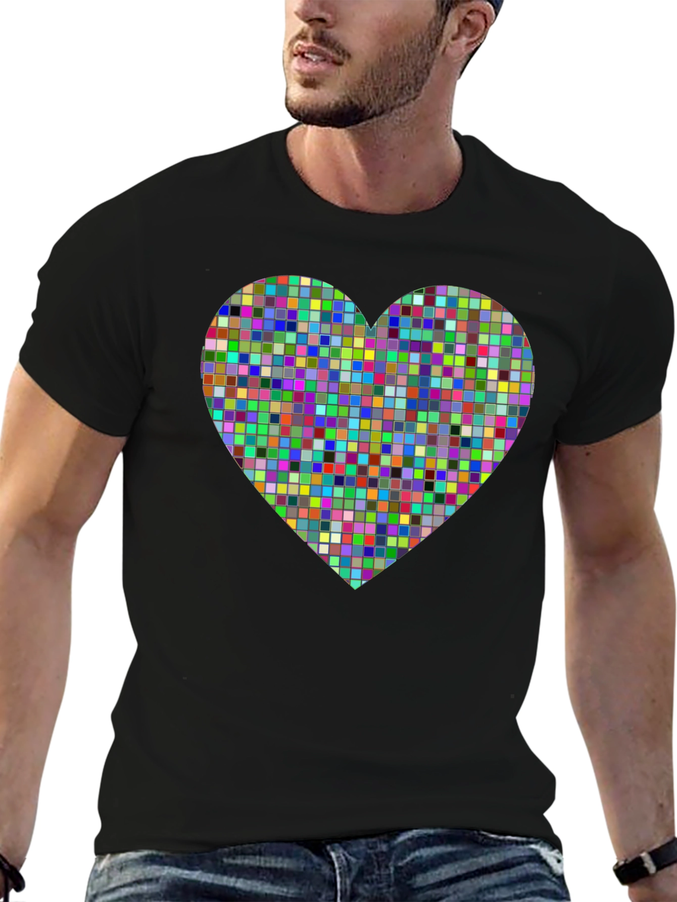 Pixel Heart Black Tee - Stylish Casual Comfort
