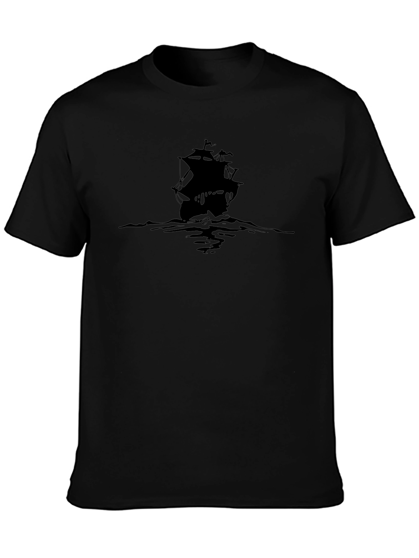 Pirate Ship Graphic Tee - Black Cotton T-Shirt