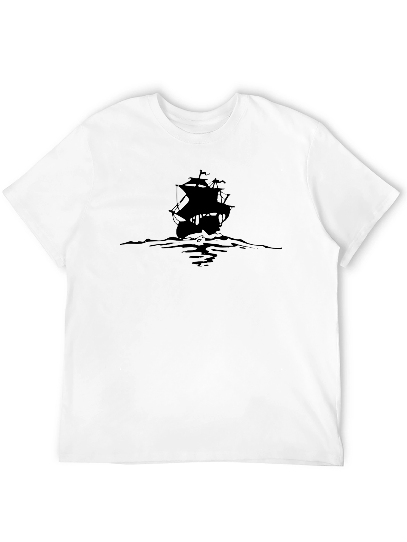 Pirate Ship Graphic Tee - Black Cotton T-Shirt