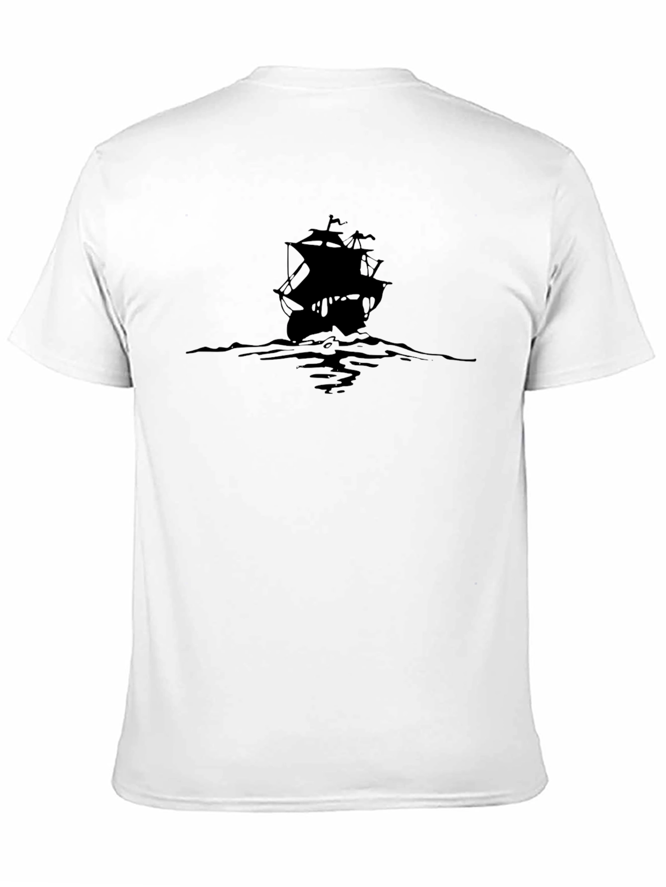 Pirate Ship Graphic Tee - Black Cotton T-Shirt