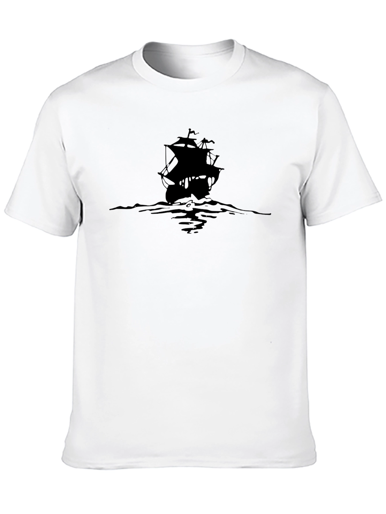 Pirate Ship Graphic Tee - Black Cotton T-Shirt