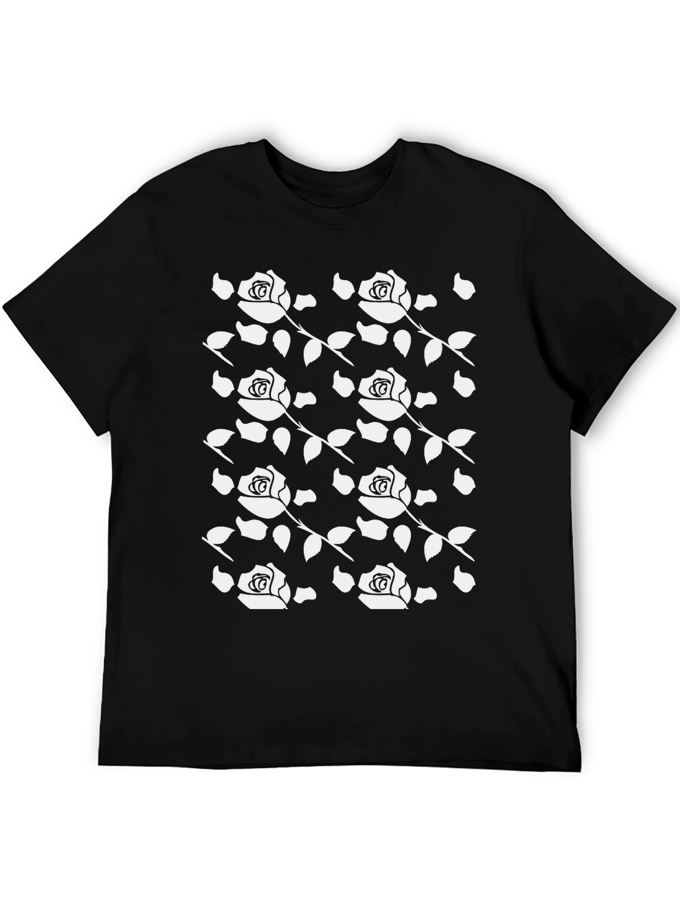 Rose Pattern Black T-Shirt