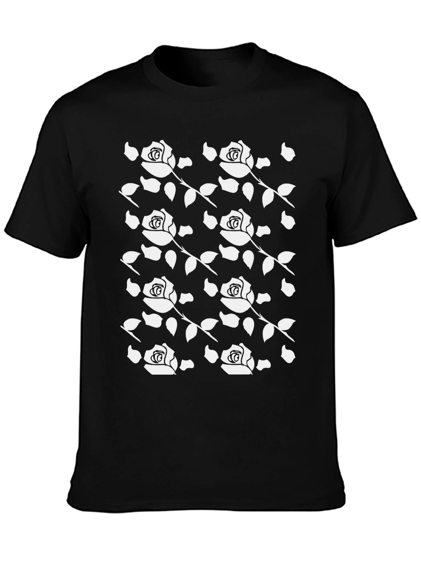 Rose Pattern Black T-Shirt