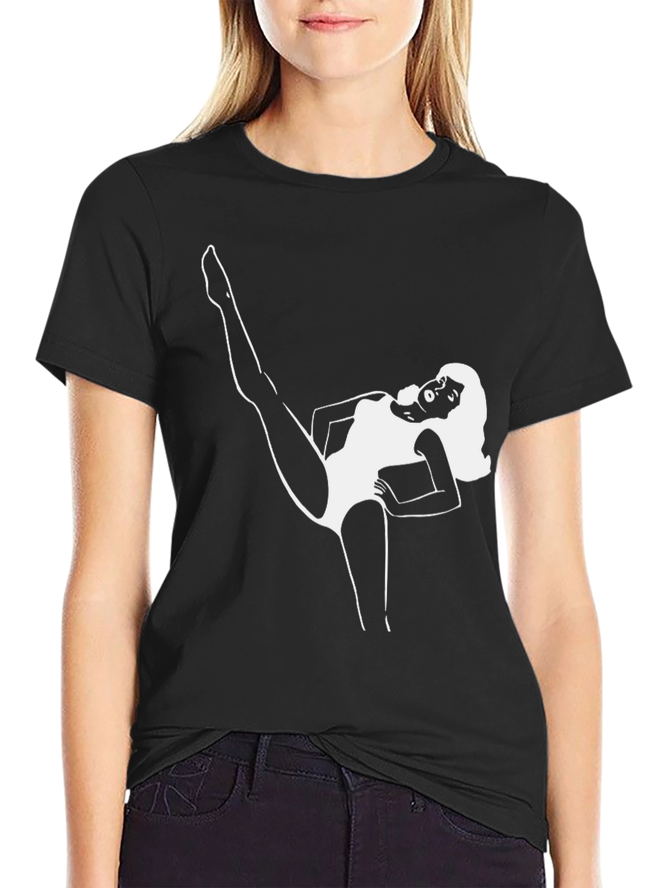 Retro Dancer Graphic Tee - Black Cotton