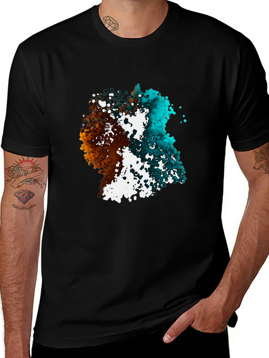 Abstract Color Splash Graphic Black T-Shirt