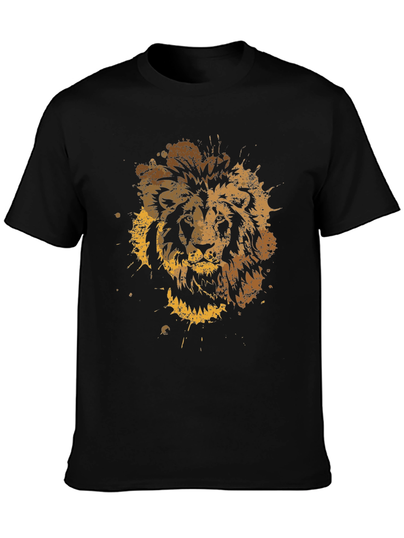 Lion Splatter Graphic Mens Black T-Shirt