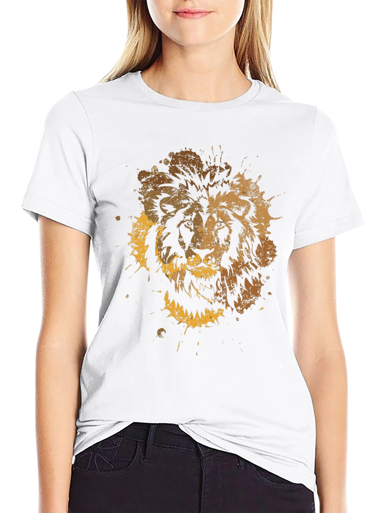 Lion Splatter Graphic Mens Black T-Shirt