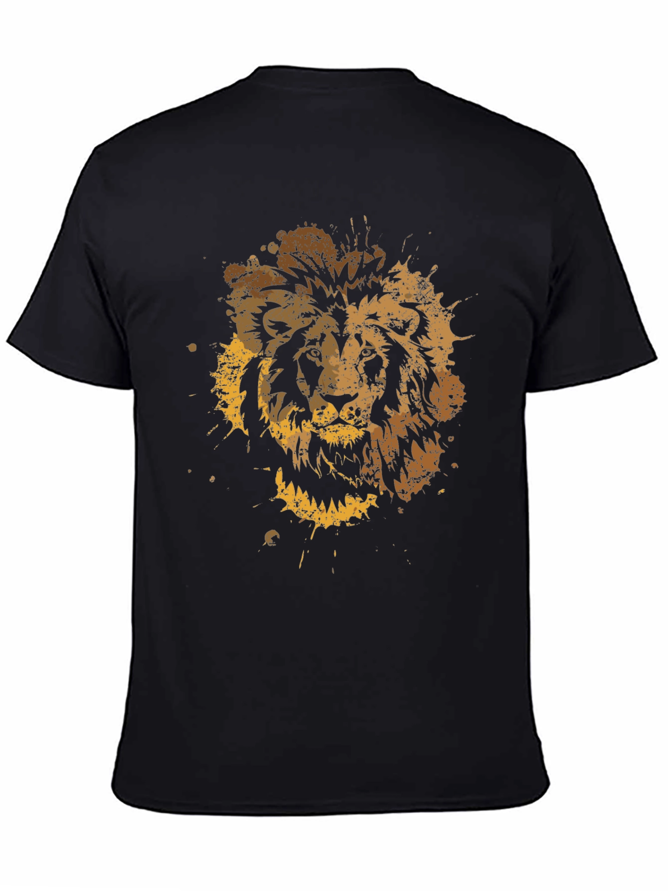 Lion Splatter Graphic Mens Black T-Shirt