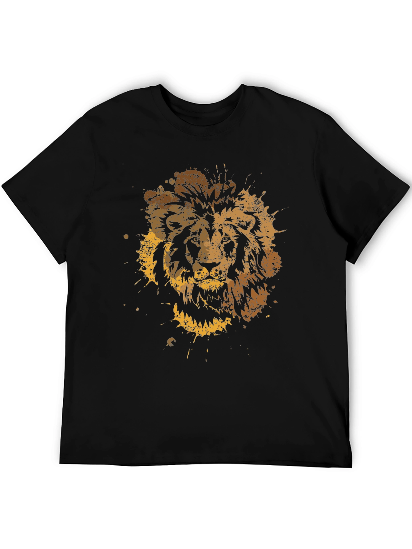 Lion Splatter Graphic Mens Black T-Shirt