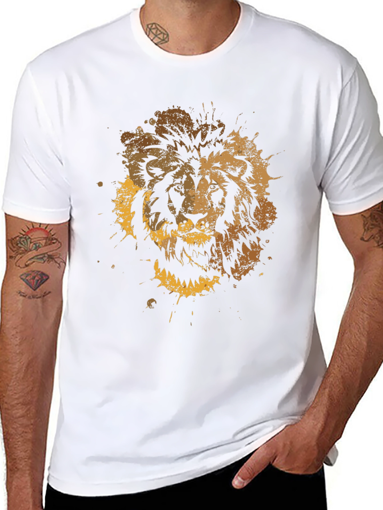 Lion Splatter Graphic Mens Black T-Shirt