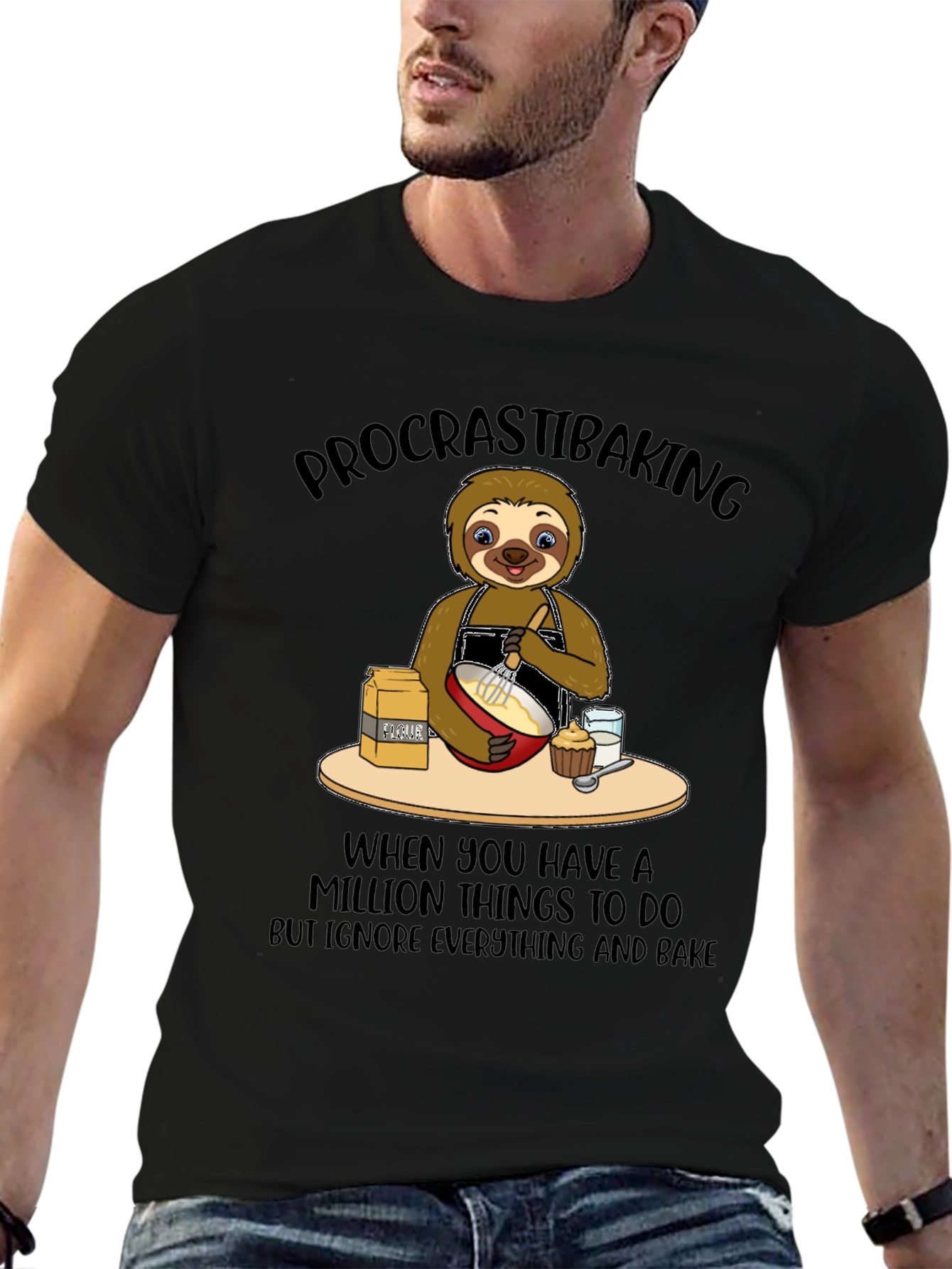 Procrastibaking Sloth Graphic T-Shirt