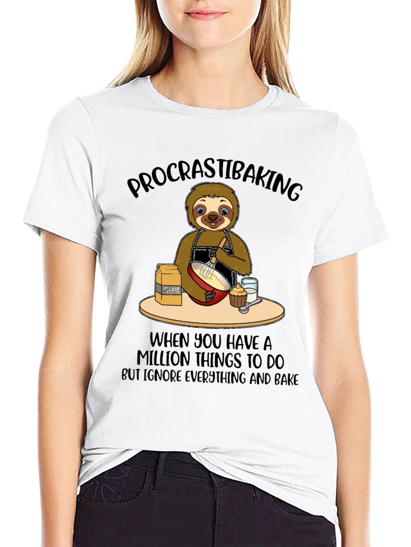 Procrastibaking Sloth Graphic T-Shirt