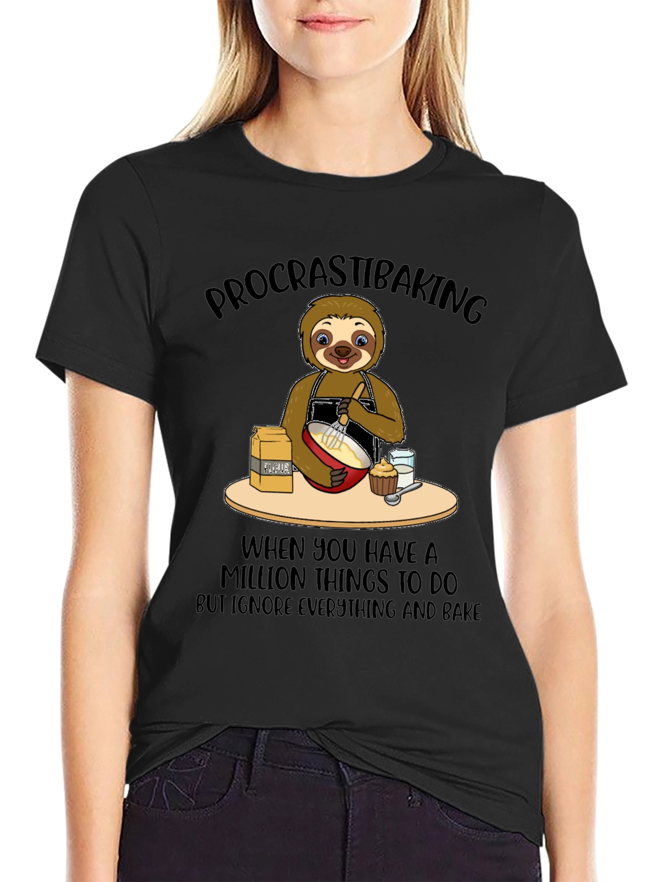 Procrastibaking Sloth Graphic T-Shirt