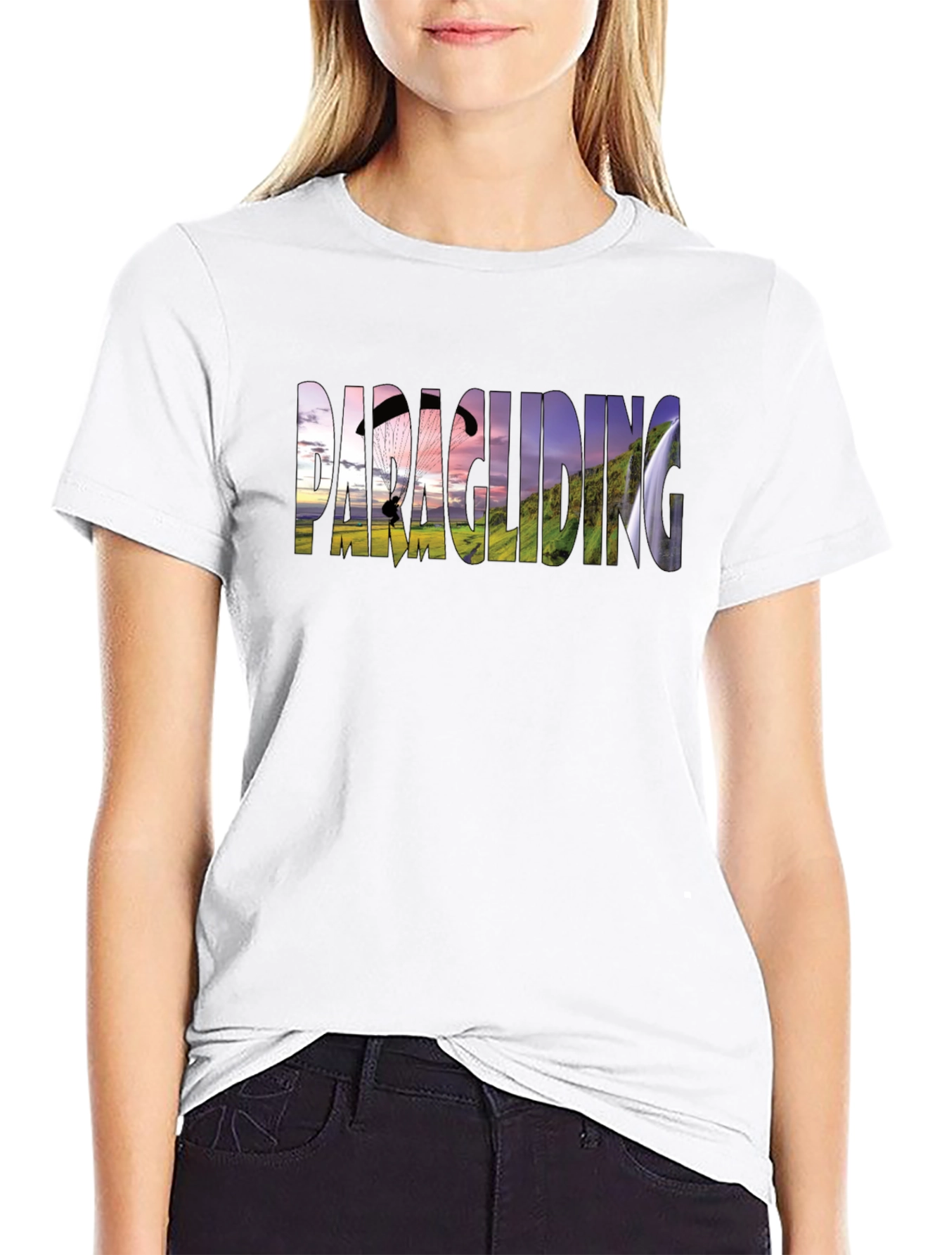 Paragliding Graphic Print Black T-Shirt