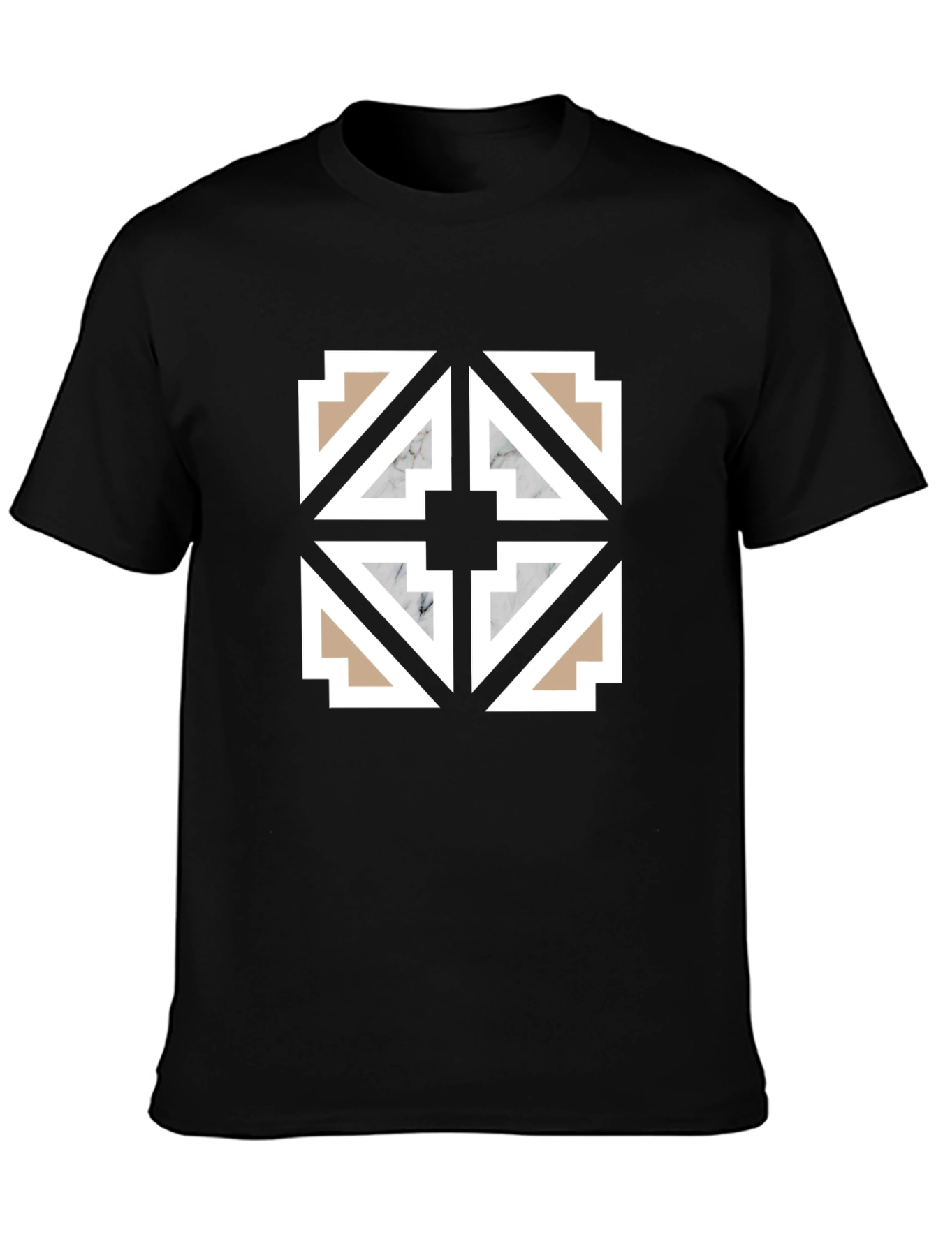 Geometric Tile Pattern Black T-Shirt