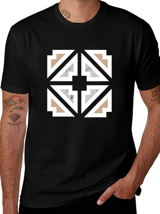 Geometric Tile Pattern Black T-Shirt