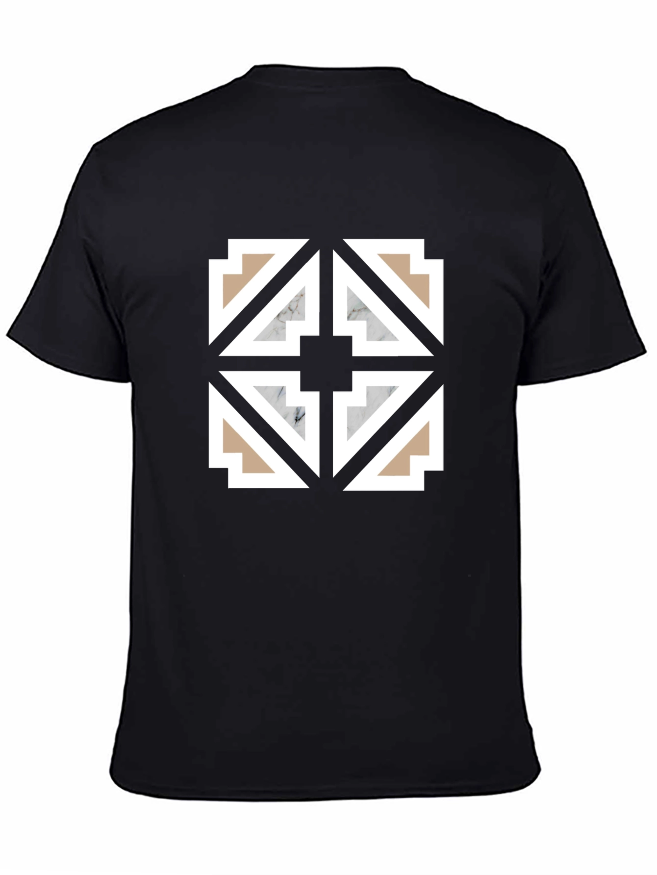 Geometric Tile Pattern Black T-Shirt