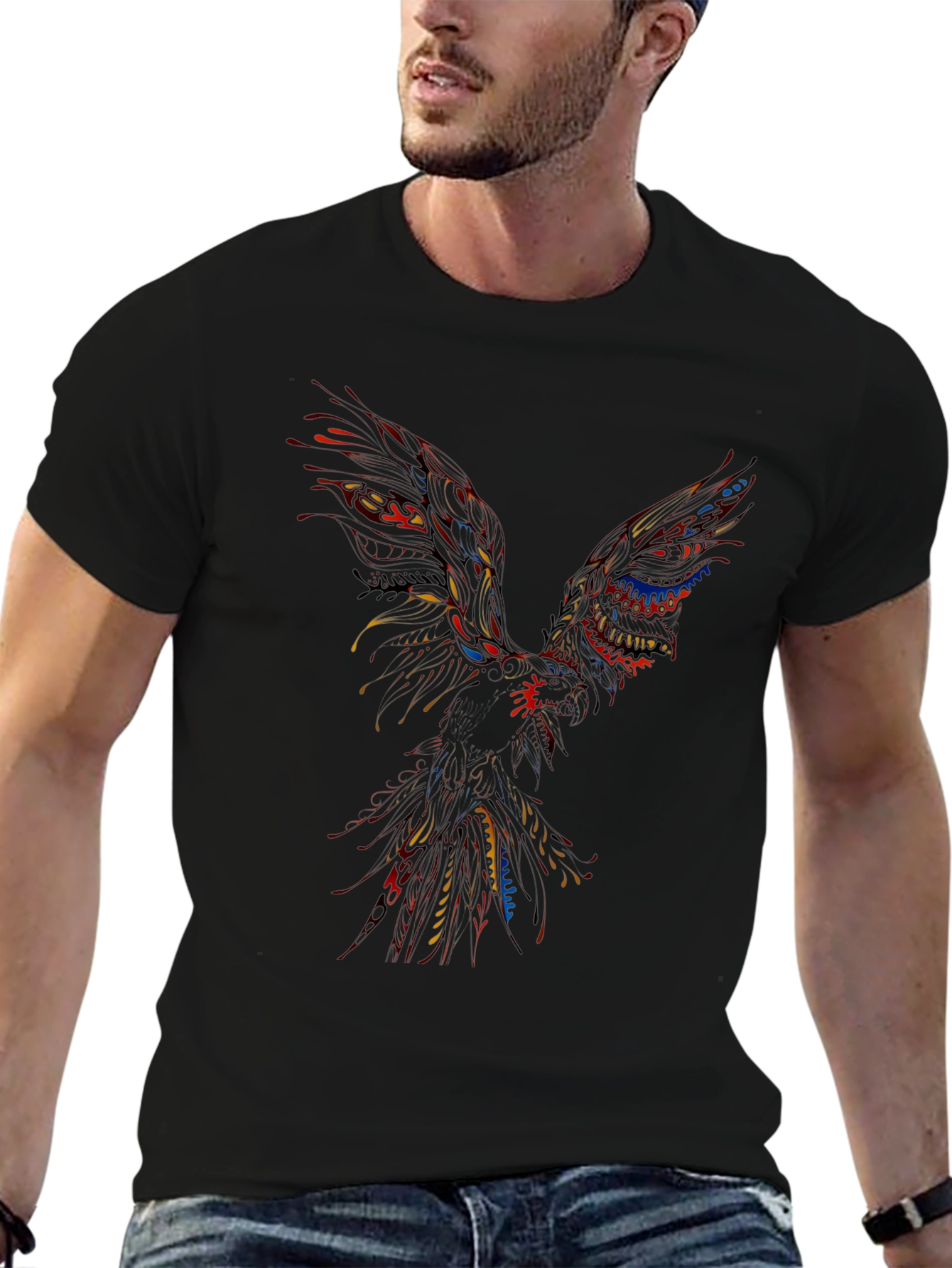 Abstract Phoenix Graphic Black T-Shirt