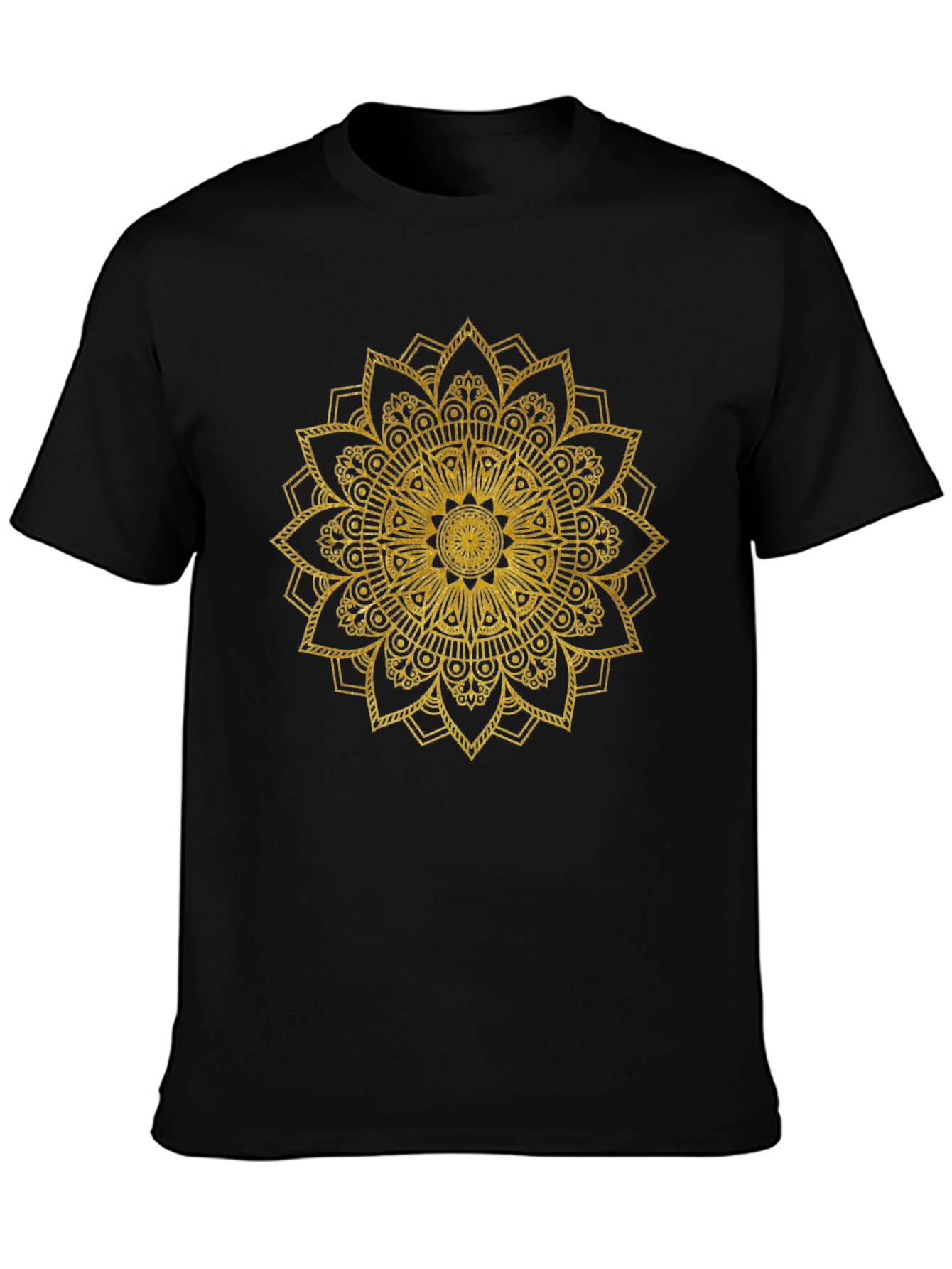 Gold Mandala Print Black T-Shirt