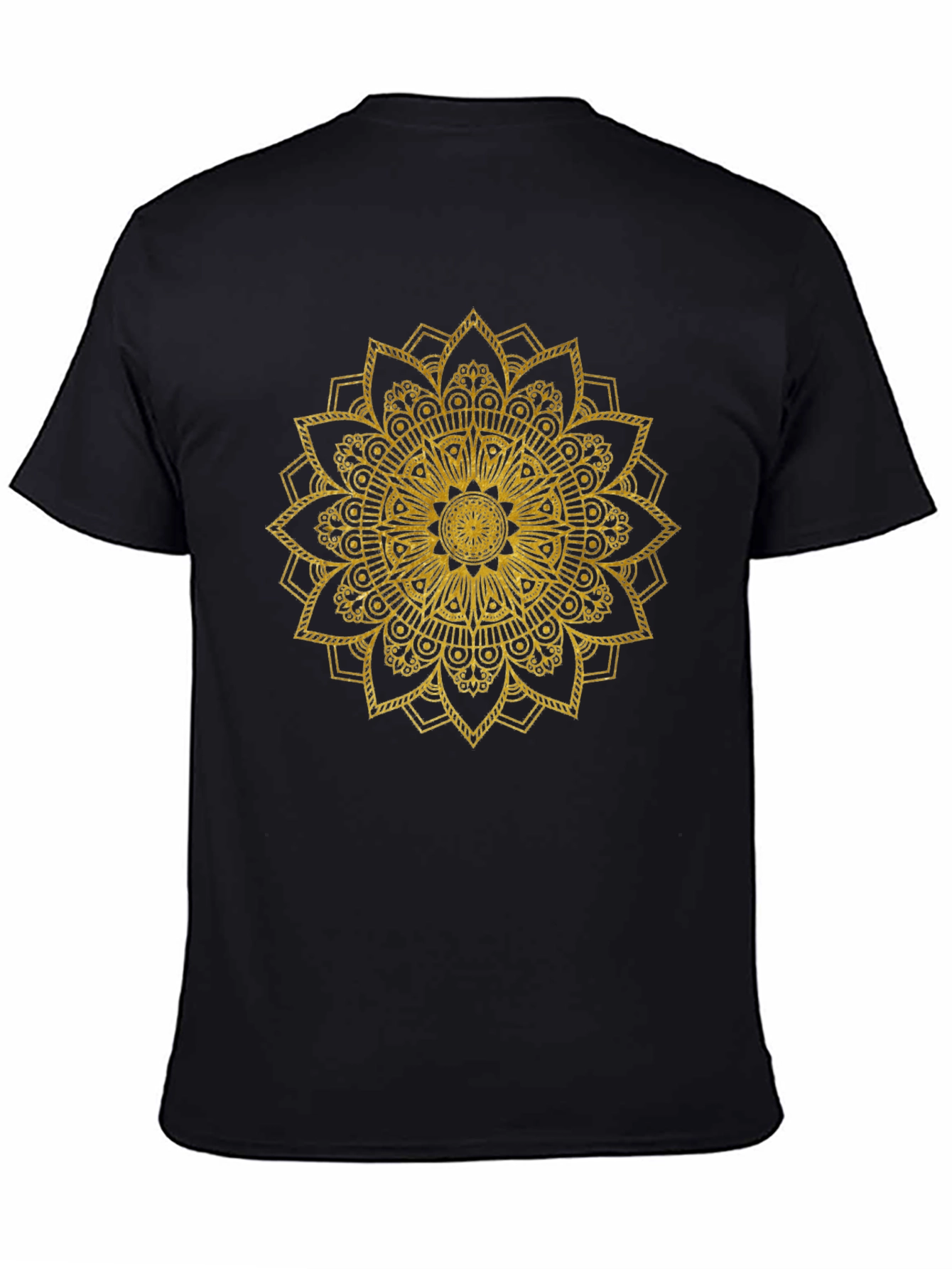 Gold Mandala Print Black T-Shirt