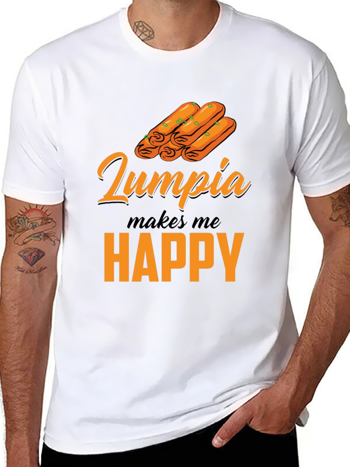 Lumpia Makes Me Happy T-Shirt - Novelty Foodie Tee