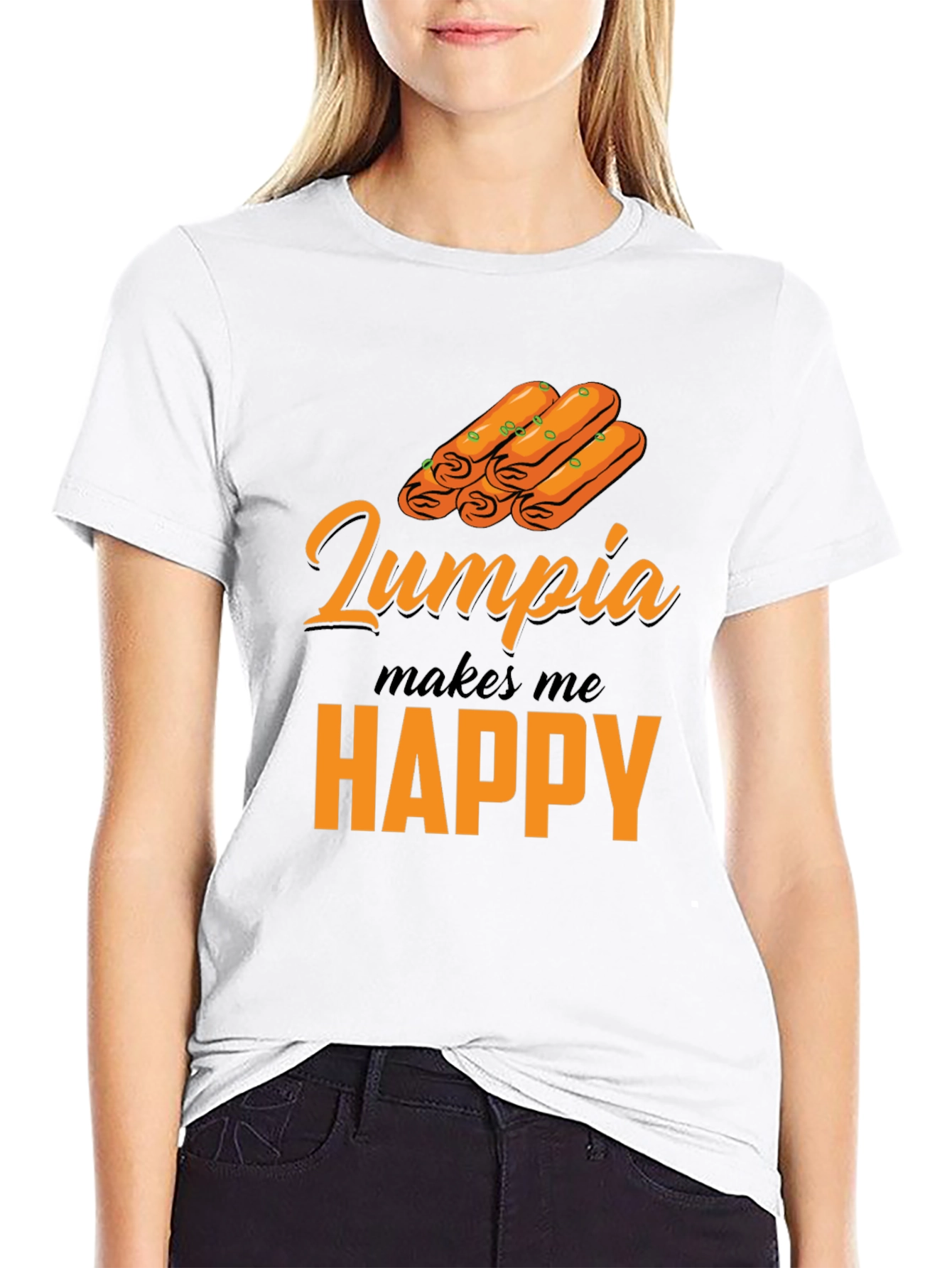 Lumpia Makes Me Happy T-Shirt - Novelty Foodie Tee