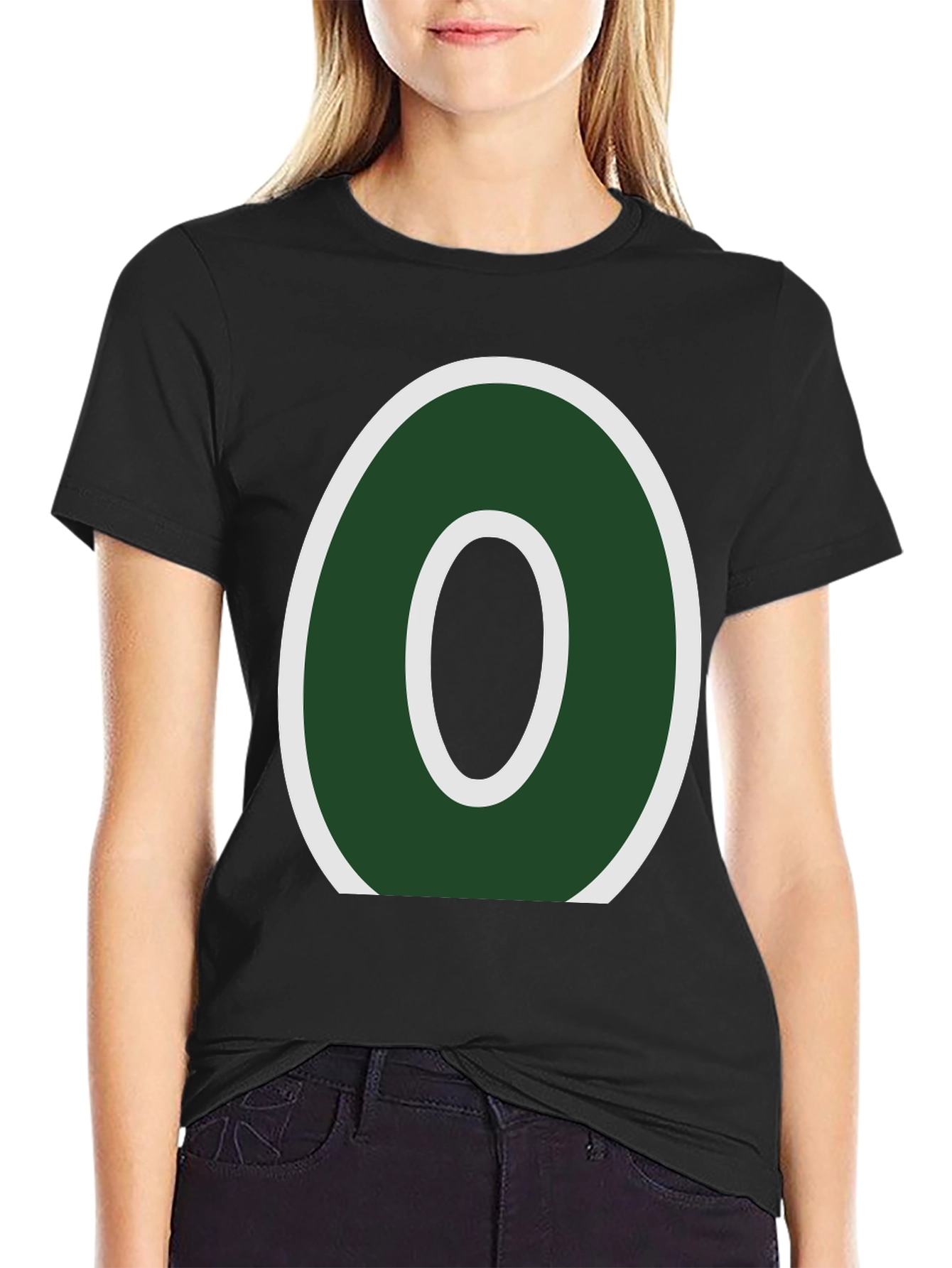 Letter O Graphic Tee - Casual Black T-Shirt