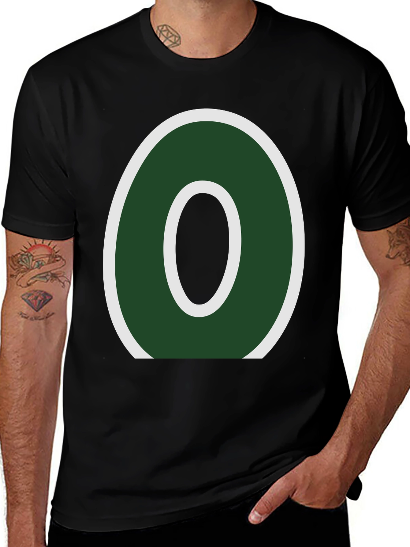 Letter O Graphic Tee - Casual Black T-Shirt