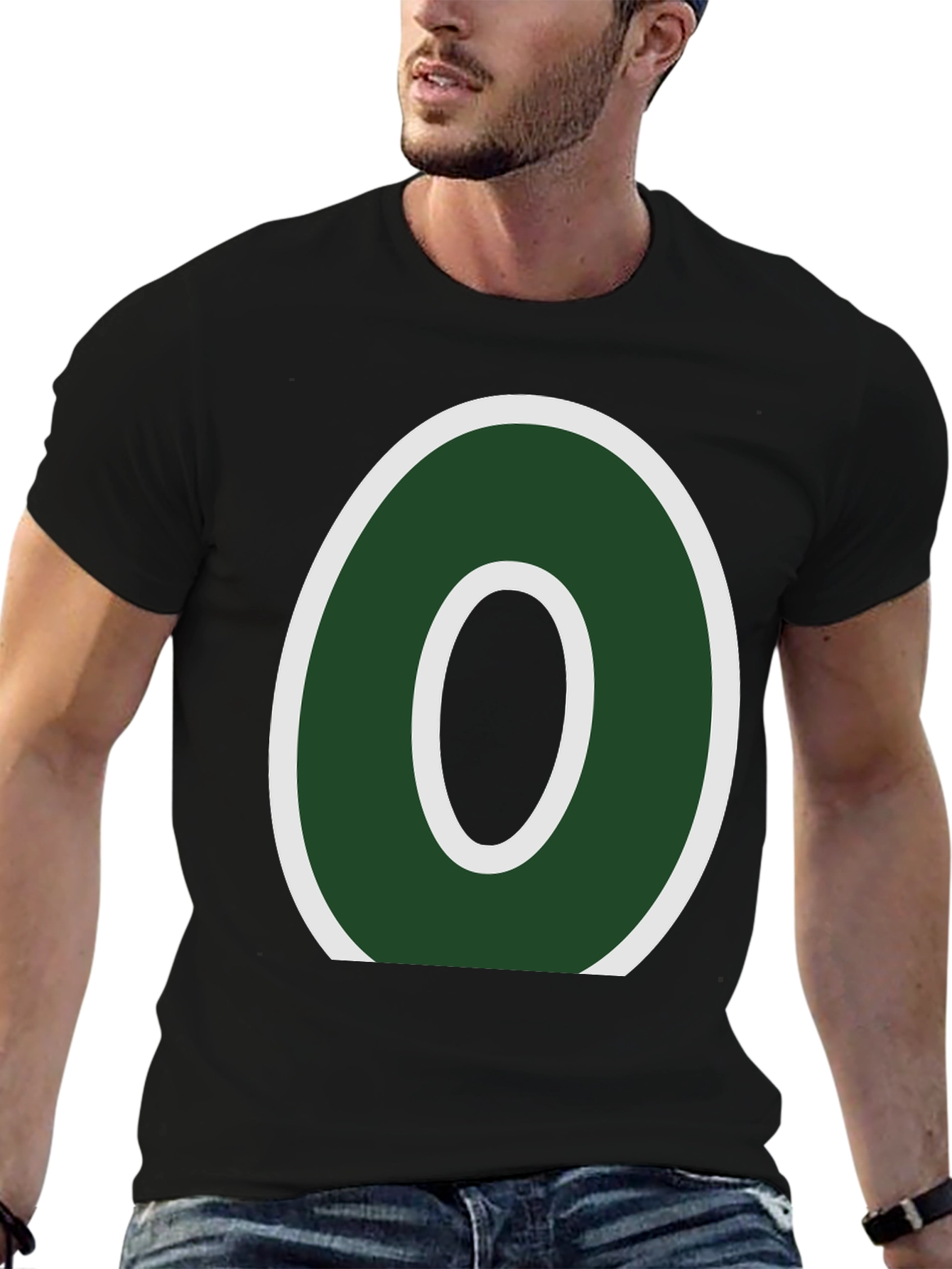 Letter O Graphic Tee - Casual Black T-Shirt