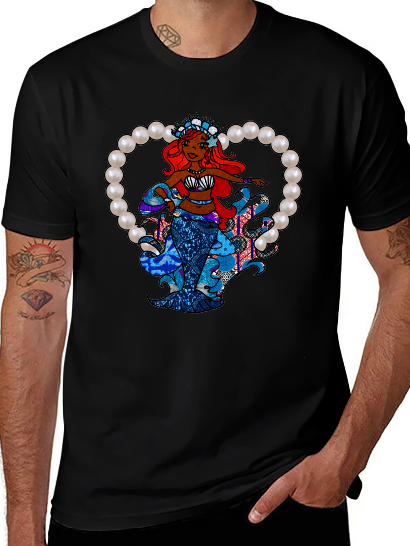 Mermaid Graphic Black T-Shirt
