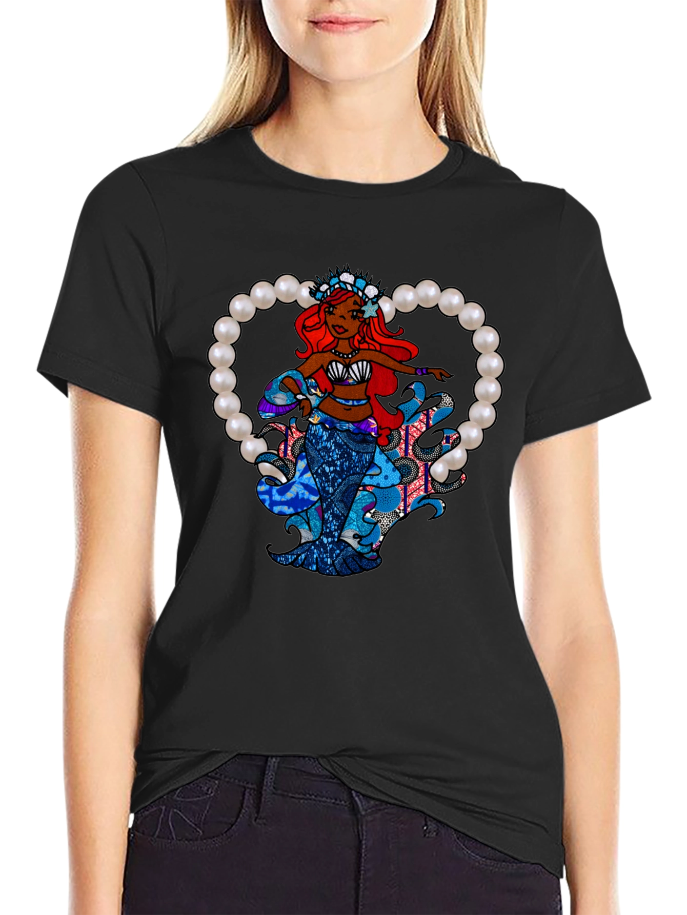 Mermaid Graphic Black T-Shirt
