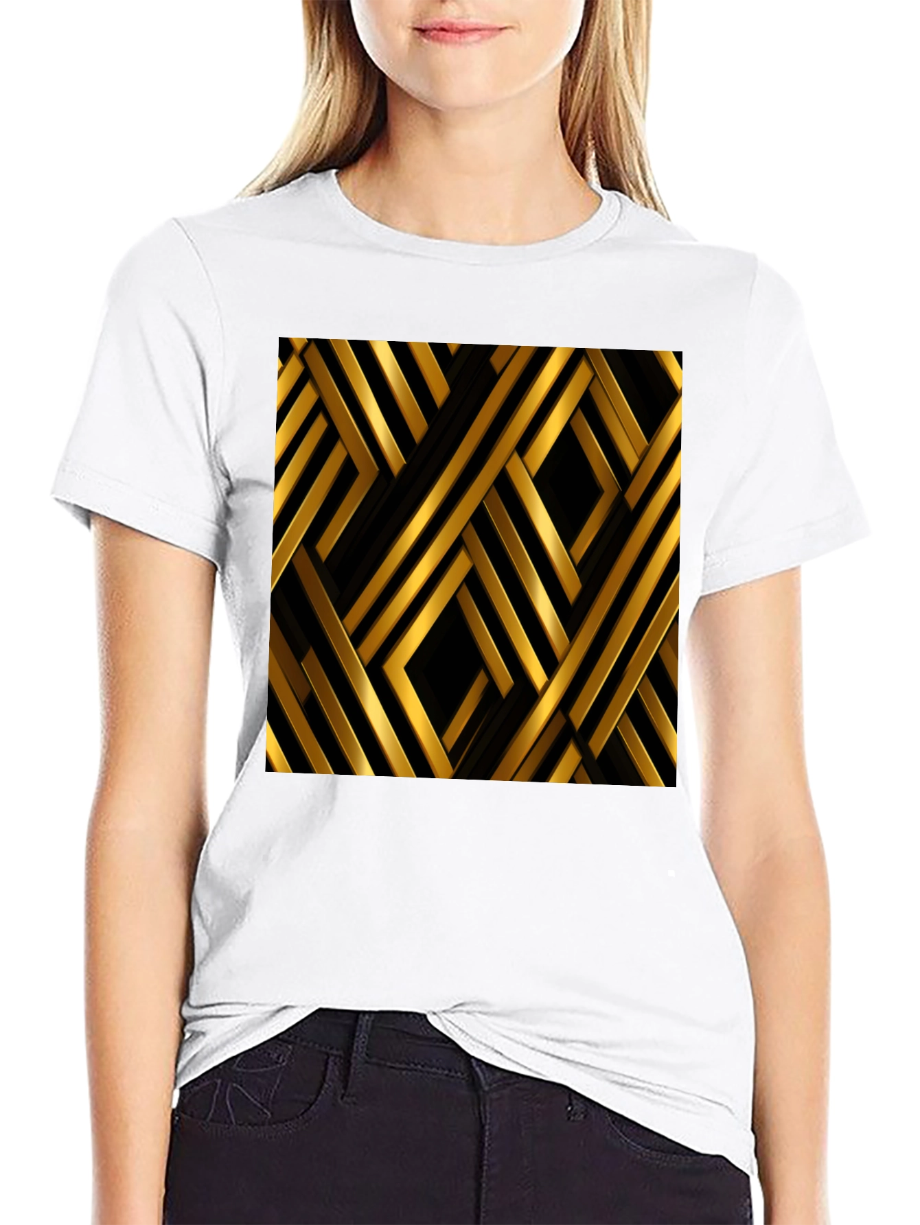 Geometric Gold & Black Pattern Graphic Tee
