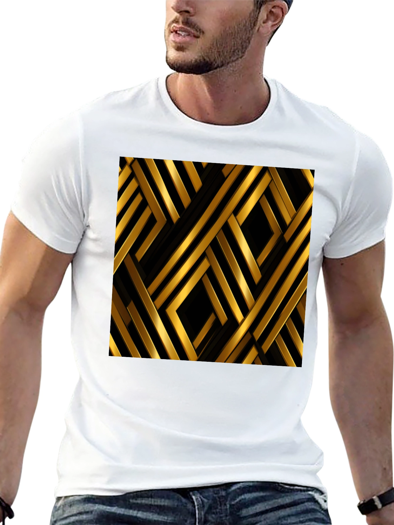 Geometric Gold & Black Pattern Graphic Tee