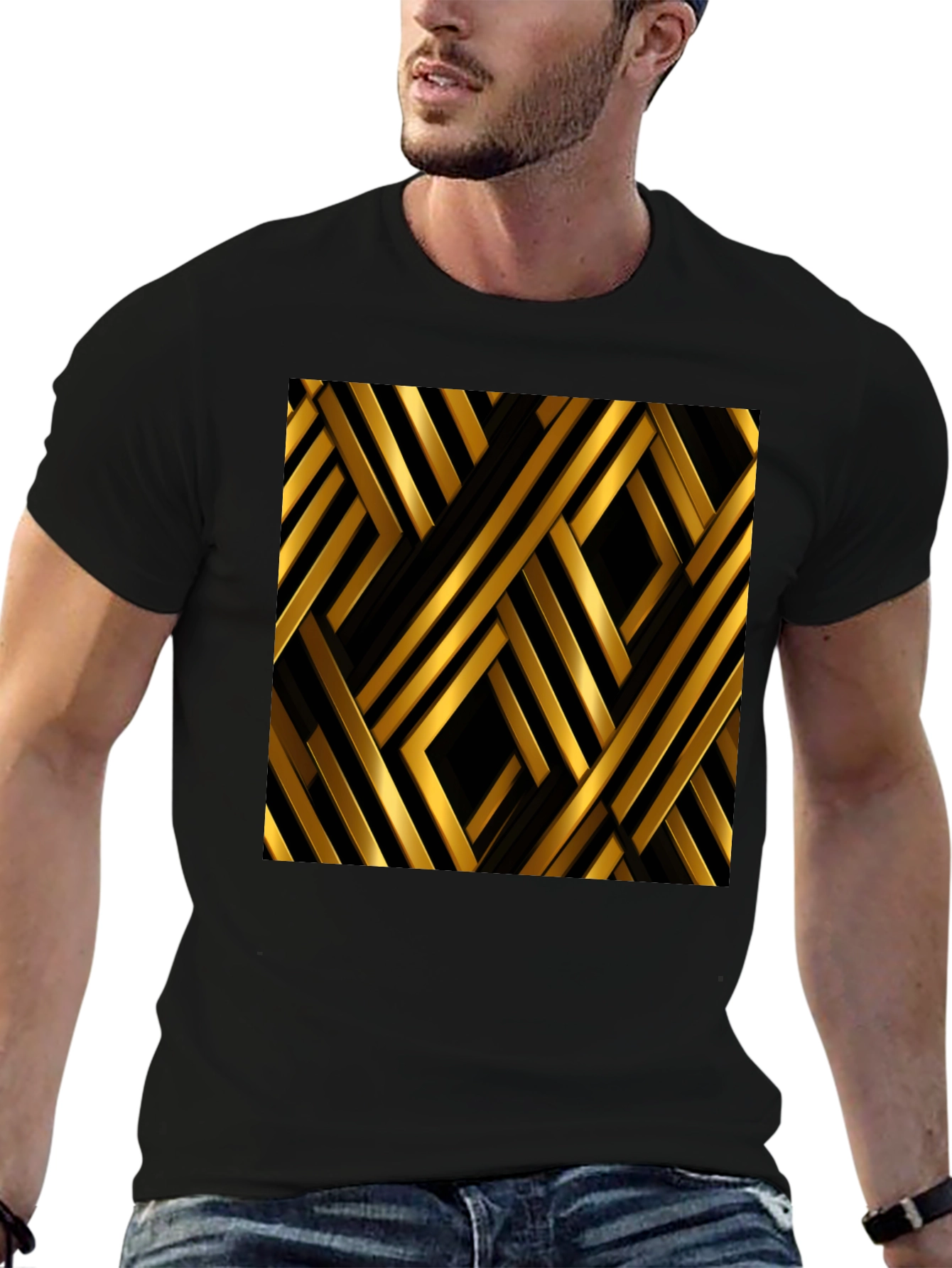 Geometric Gold & Black Pattern Graphic Tee