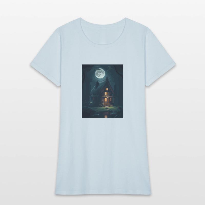 Lonely Old Stylized Cottage in Spooky Jungle Night