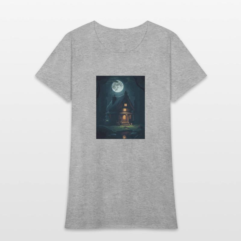 Lonely Old Stylized Cottage in Spooky Jungle Night