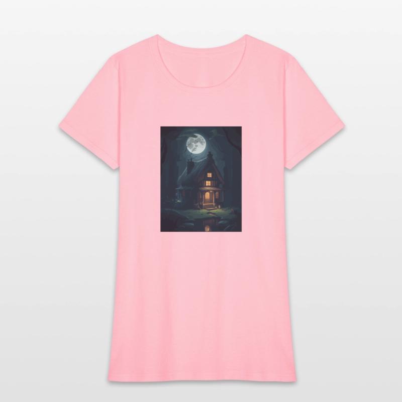 Lonely Old Stylized Cottage in Spooky Jungle Night