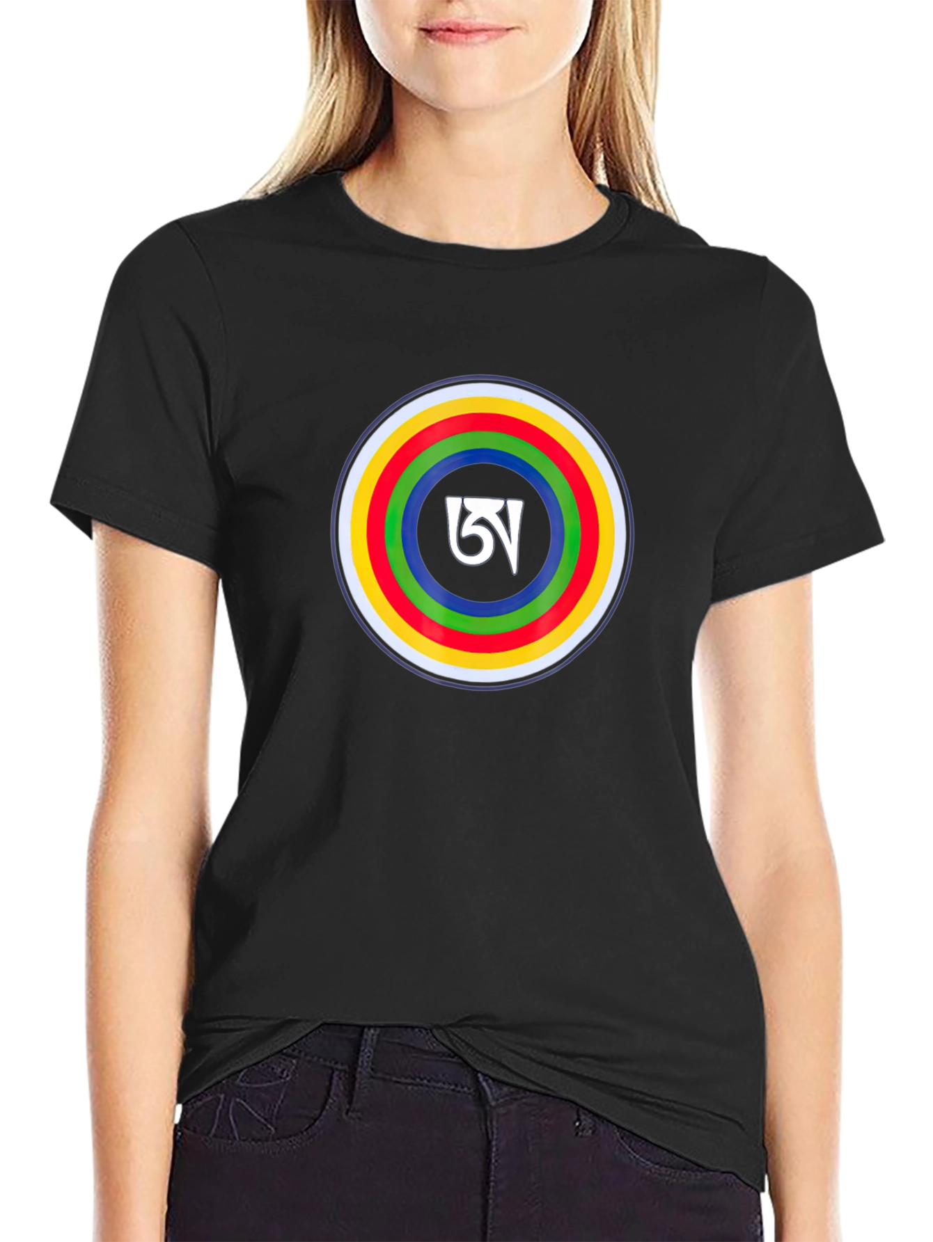 Black Tee with Tibetan Symbol Circle