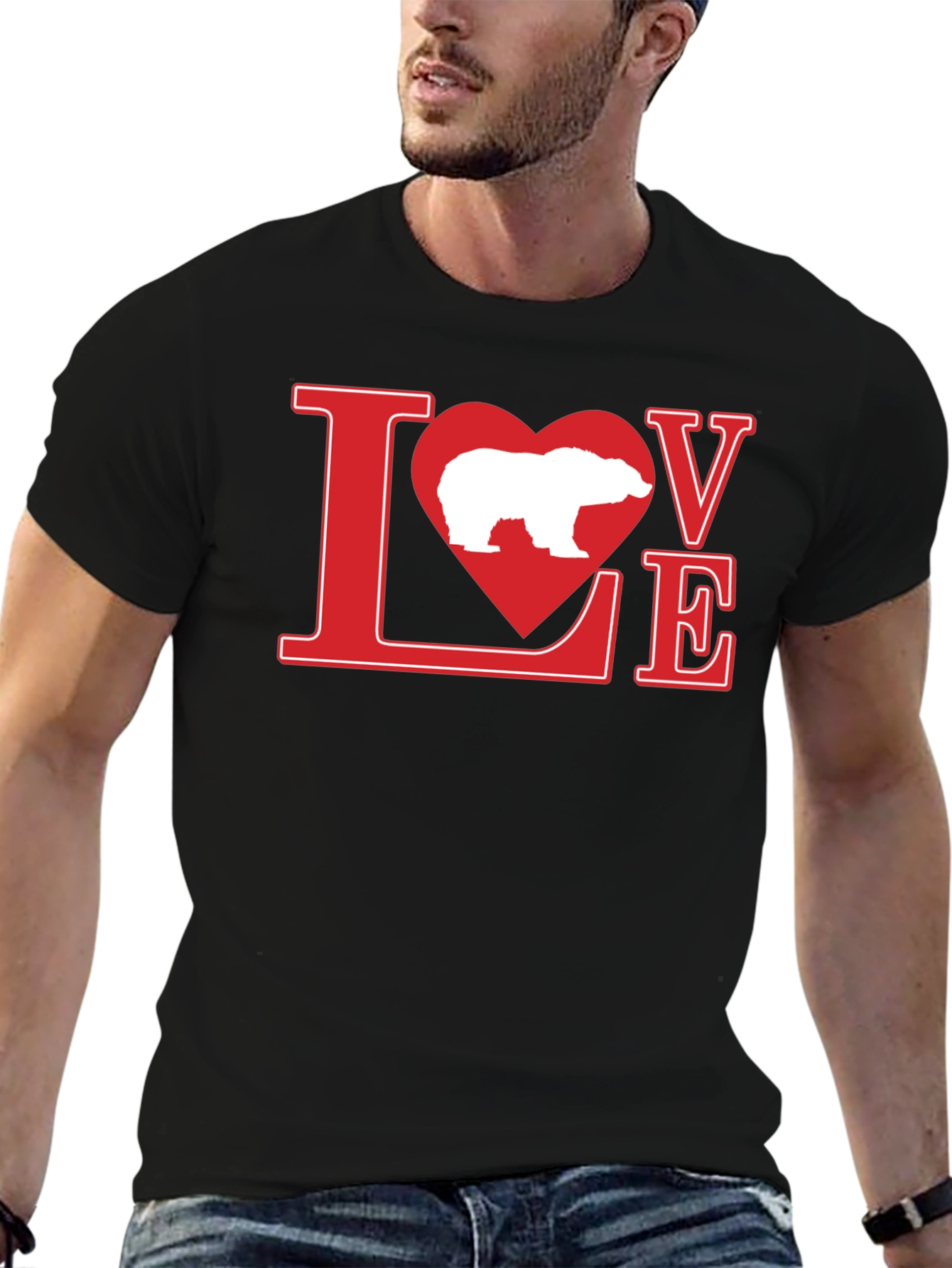 Love Polar Bear Graphic Tee - Black Cotton T-Shirt