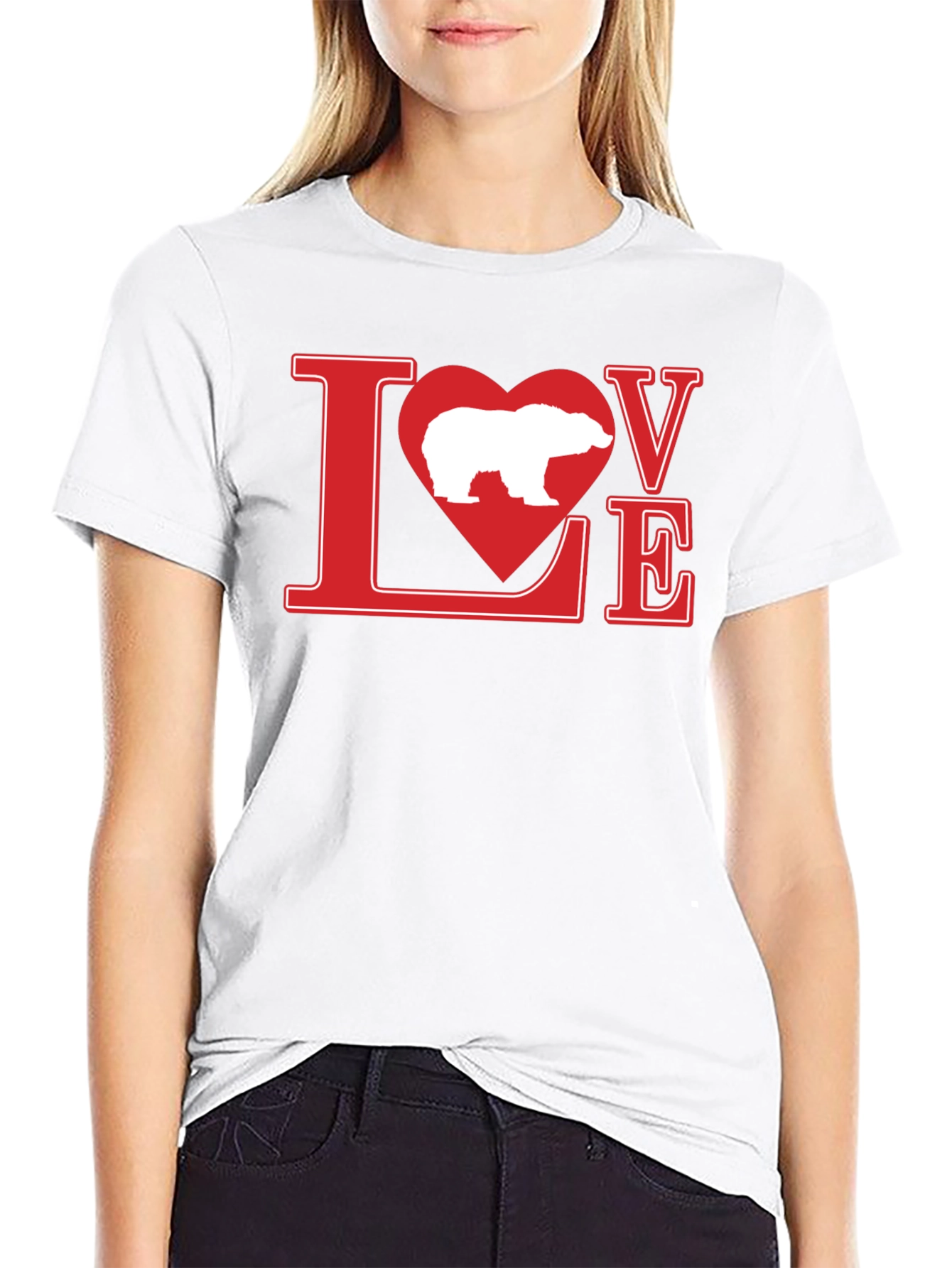 Love Polar Bear Graphic Tee - Black Cotton T-Shirt