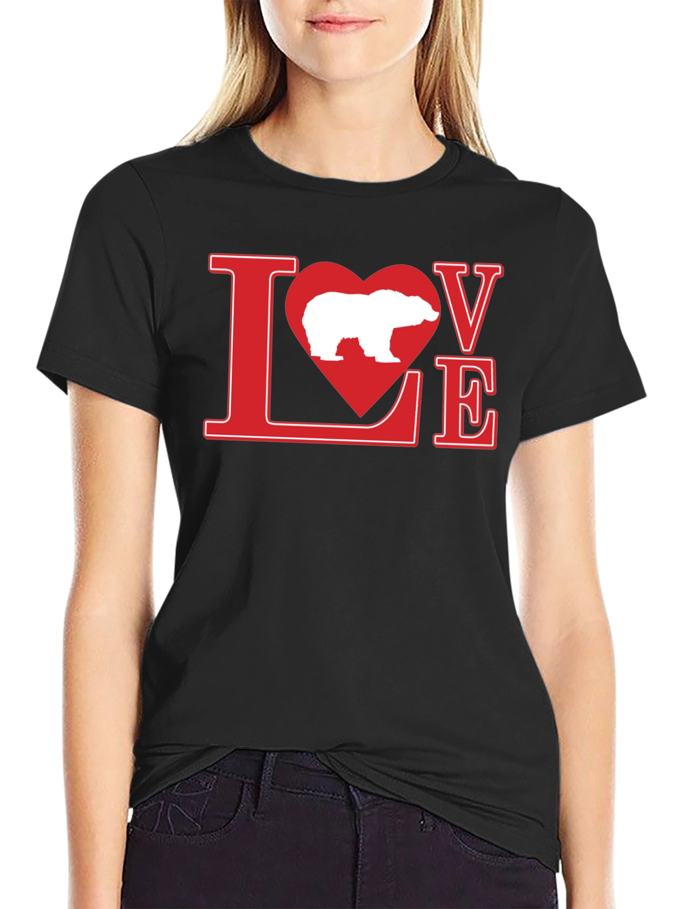 Love Polar Bear Graphic Tee - Black Cotton T-Shirt