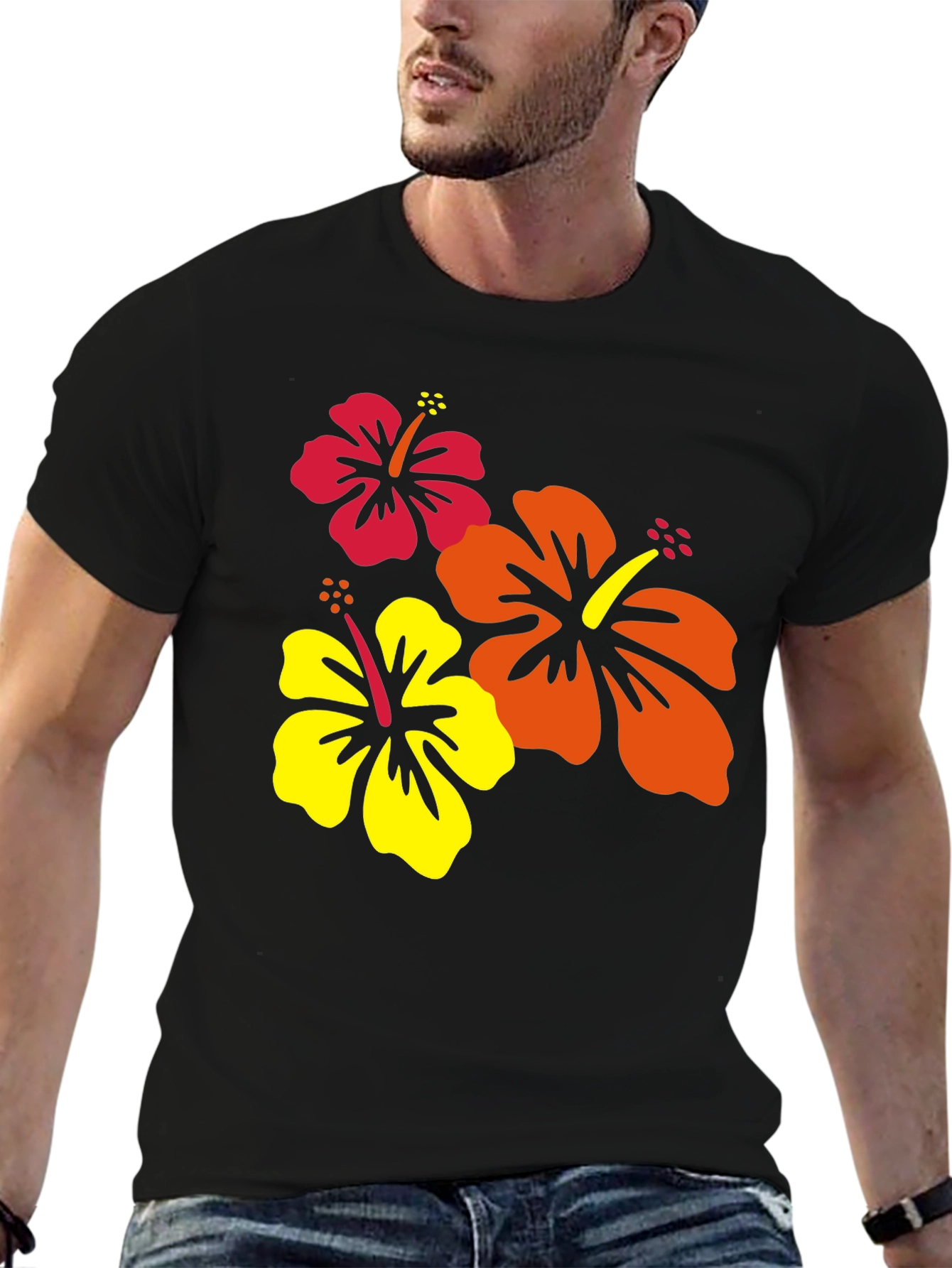 Tropical Hibiscus Black T-Shirt