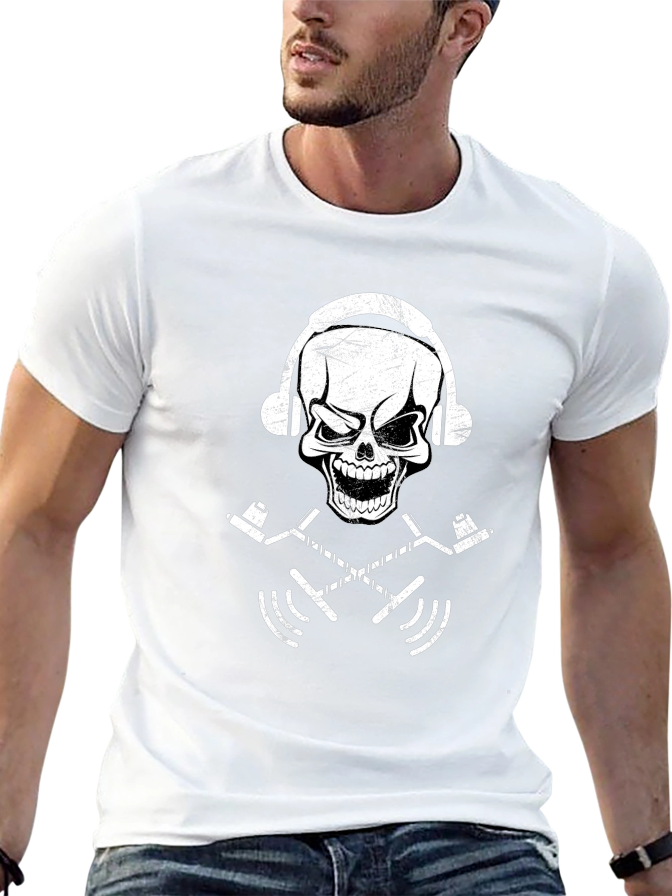 Skull Headphone Graphic T-Shirt - Black