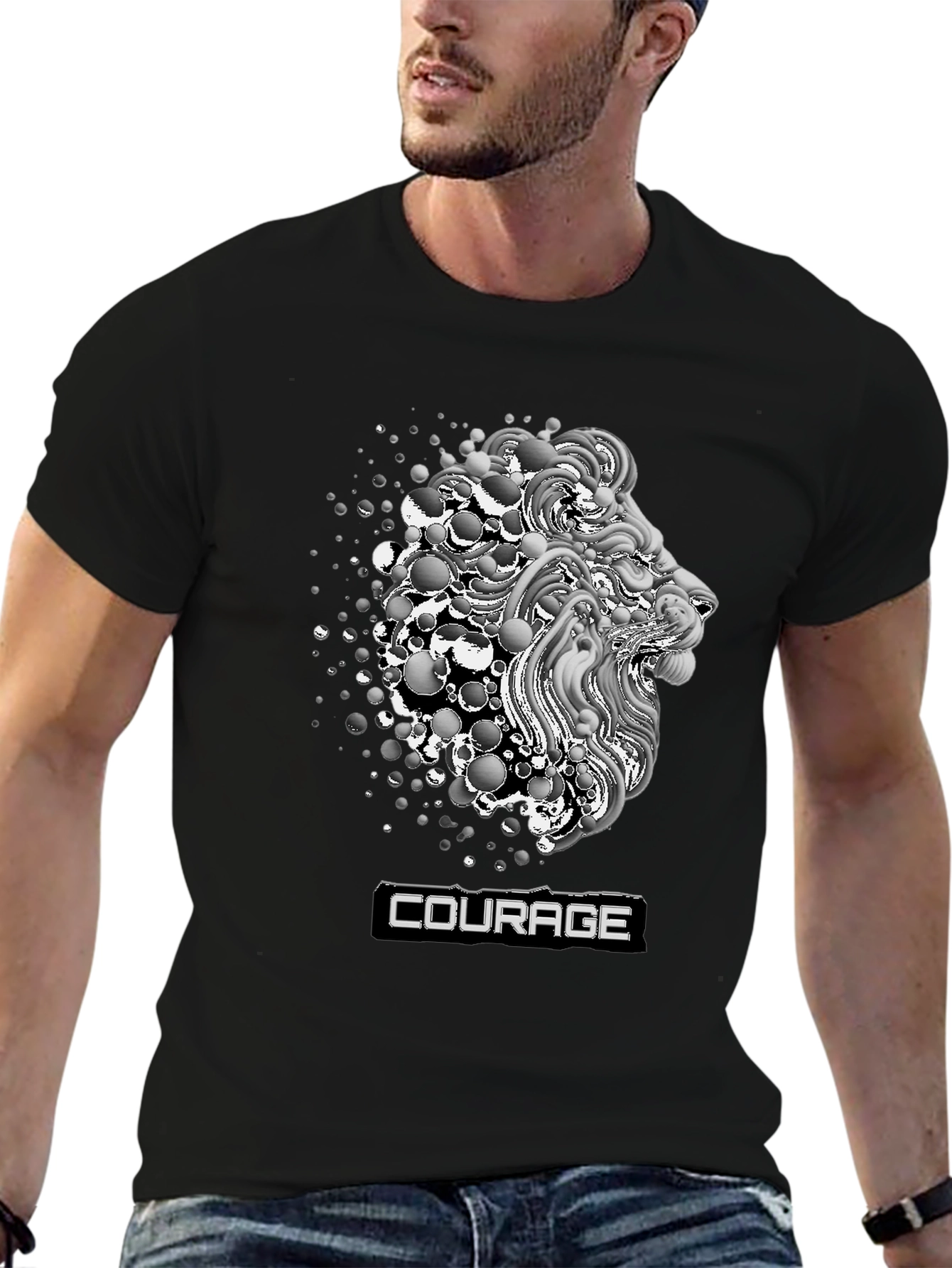 Lion Head Courage Graphic Print Tee