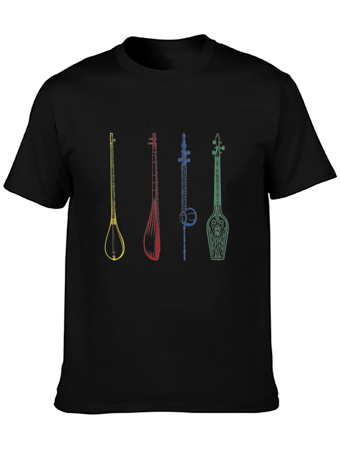 Musical Instrument Graphic Tee - Black Cotton T-Shirt