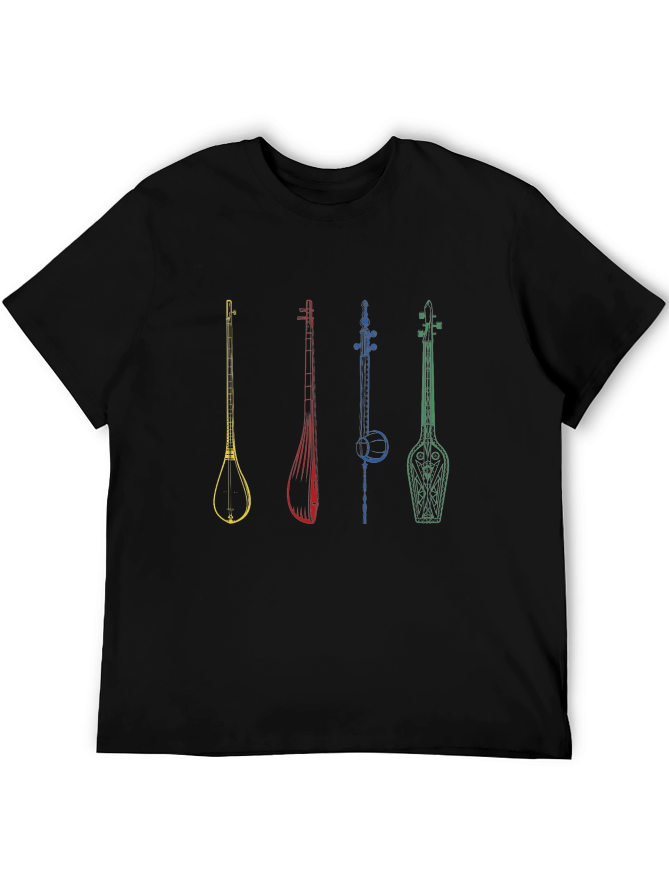 Musical Instrument Graphic Tee - Black Cotton T-Shirt