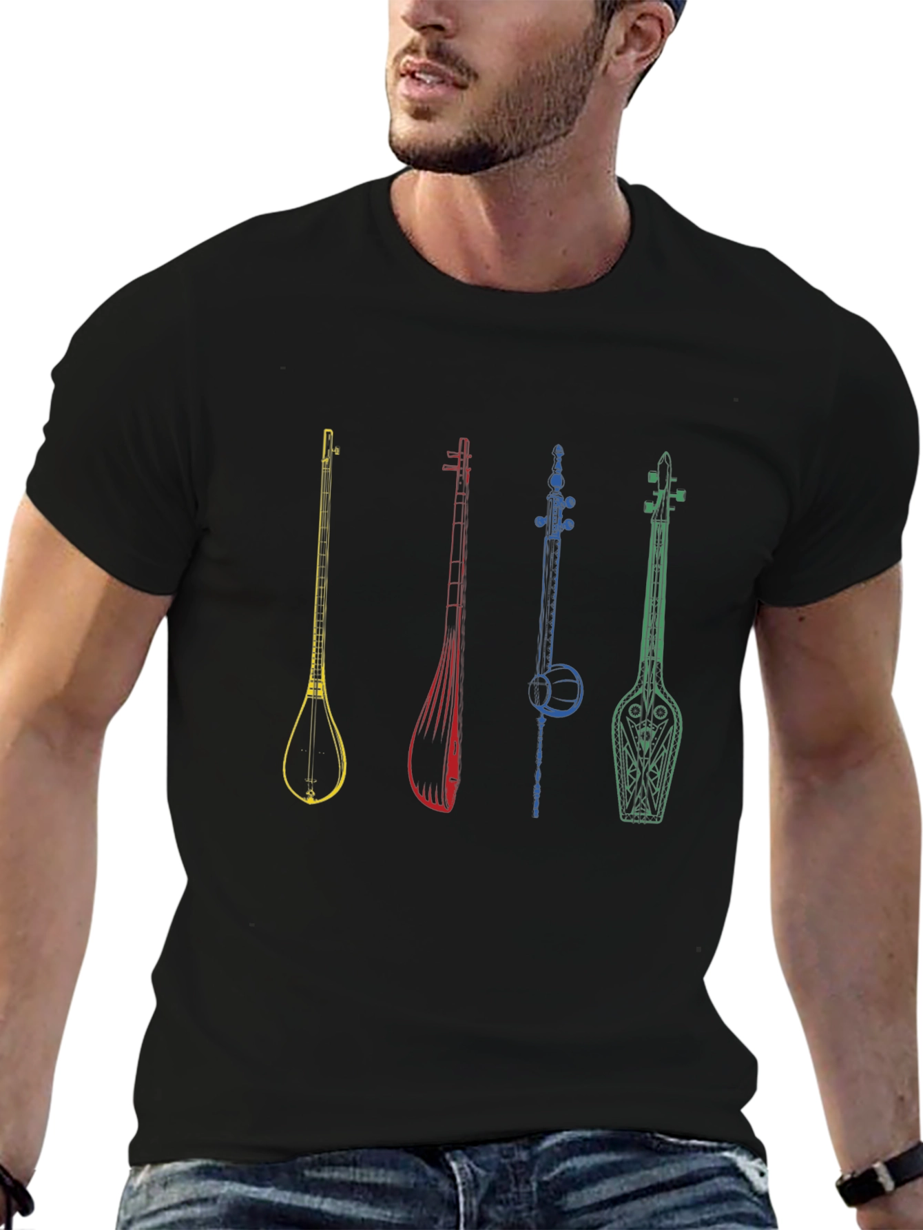 Musical Instrument Graphic Tee - Black Cotton T-Shirt