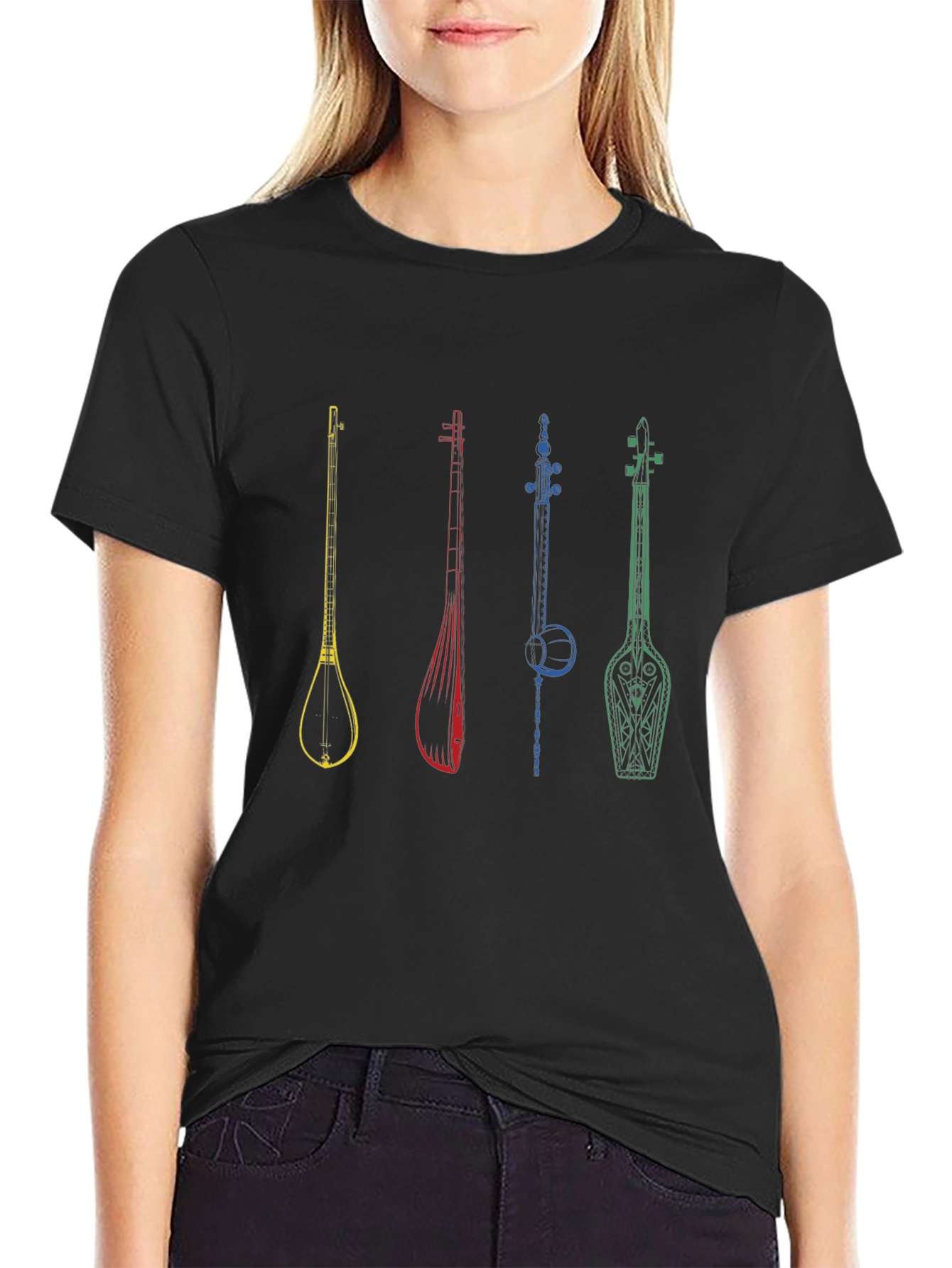 Musical Instrument Graphic Tee - Black Cotton T-Shirt