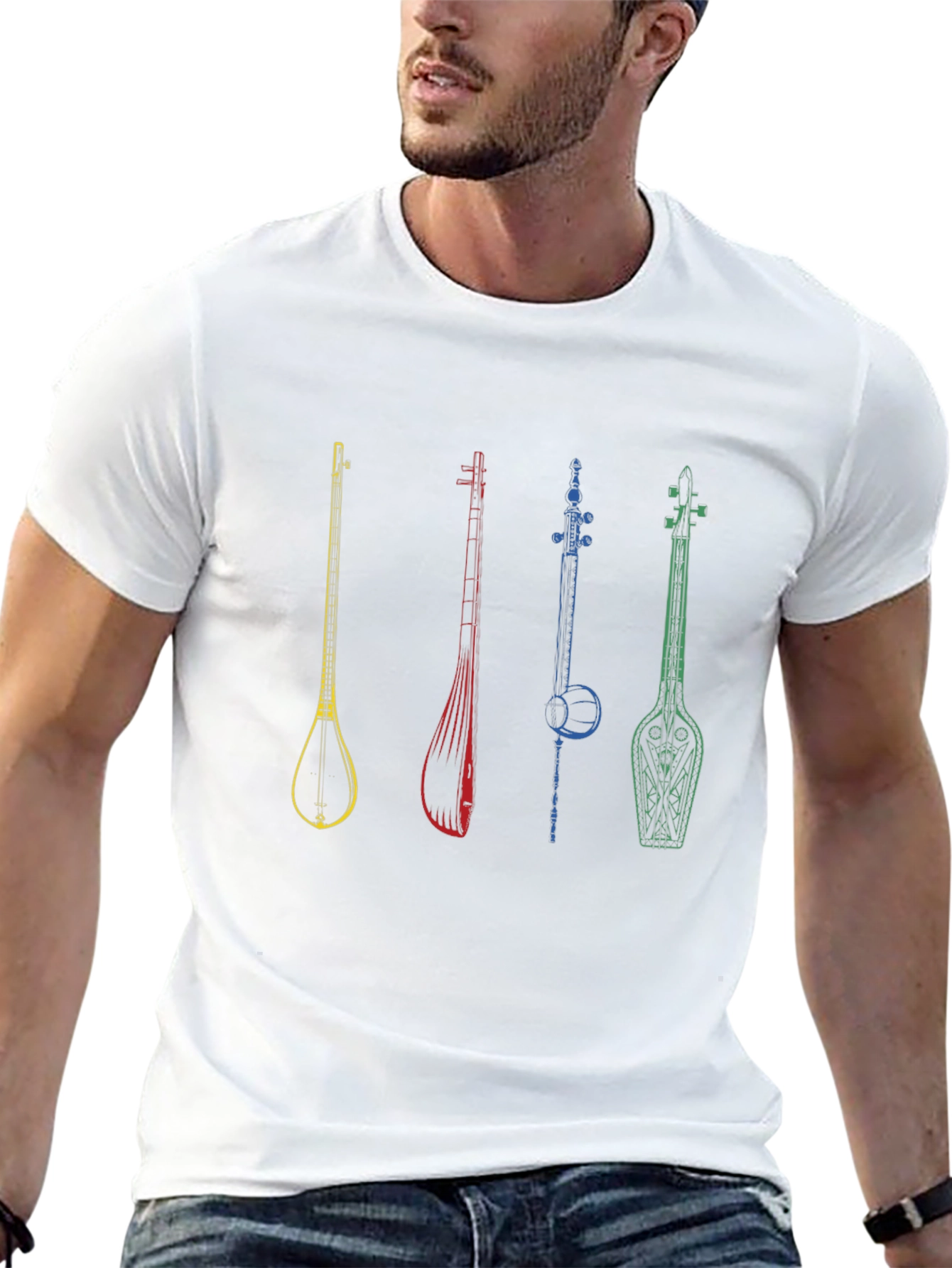 Musical Instrument Graphic Tee - Black Cotton T-Shirt