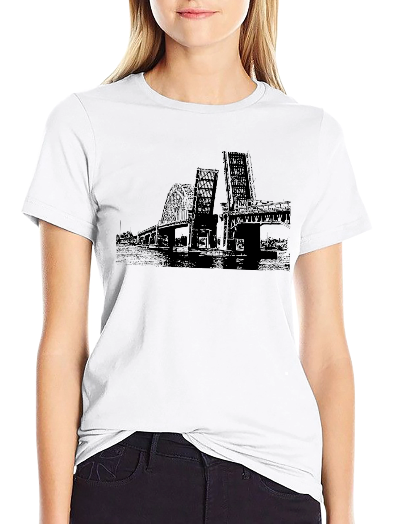 Black T-Shirt with Bridge Graphic